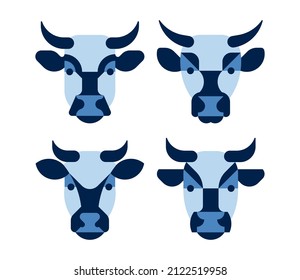 Cow head vector illustration, icons geometric flat style