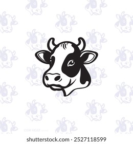 Cow Head Vector Illustration, Cow Vector Image, Cow Logo, Farm Animal Cow, Cows Head Design Editable.