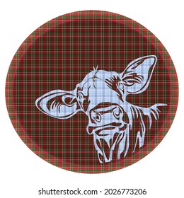 Cow Head Vector Illustration. Cow Head With Textile Texture. Cow Farm Logo Template
