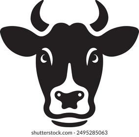 Silueta de Vector de cabeza de vaca, Vector de diseño de cabeza de vaca, Diseño de silueta de vaca