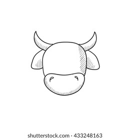 Cow head vector sketch icon isolated on background. Hand drawn Cow head icon. Cow head sketch icon for infographic, website or app.