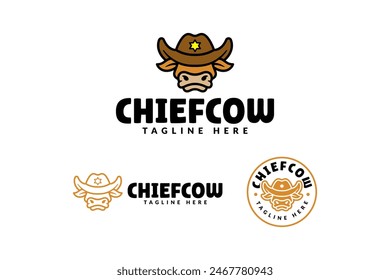 Cow Head Tragen Cowboy Hut Cartoon Logo Design für Farm und Einzelhandel professionelle Unternehmen