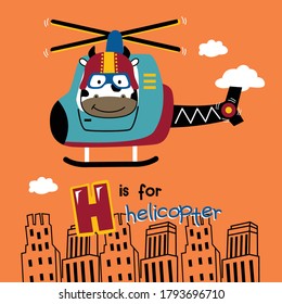 cow and helicopter funny animal cartoon,vector illustration