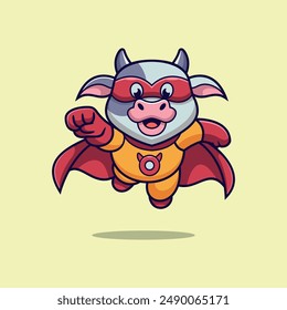 Cow Hero mascot character logo design vector illustration