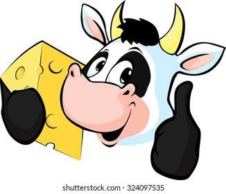 Cow hold Cheese - Vector illustration