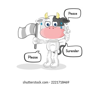 The Cow Hold Surrender Flag Mascot. Cartoon Vector