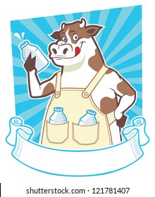 cow holding a bottle of milk