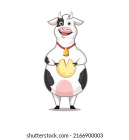 
Cow Holding Cheese Mascot Character Vector Illustration 