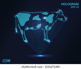 Holograma de vaca. Antecedentes digitales y tecnológicos de la vaca. Diseño futurista de vacas