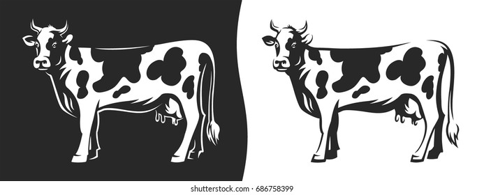 Cow with horns - Illustration on a dark and light background