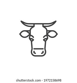 Cow with horns line icon. linear style sign for mobile concept and web design. Cow head outline vector icon. Symbol, logo illustration. Vector graphics