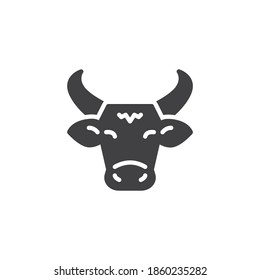 Cow with horns vector icon. filled flat sign for mobile concept and web design. Cow, head front view glyph icon. Symbol, logo illustration. Vector graphics