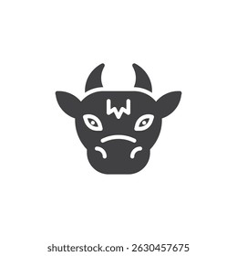 Vaca con el icono del Vector de los cuernos. cartel plano lleno para el concepto móvil y el Diseño web. Icono de glifo de cabeza de vaca. Símbolo, ilustración del logotipo. Gráficos de Vector
