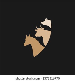 Cow, horse, pig vector silhouettes. Farm animal silhouettes