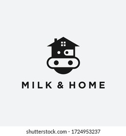 Cow With House Logo Design Vector Silhouette Illustration On White Background