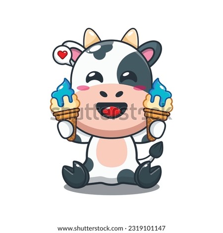 cow with ice cream cartoon vector illustration.