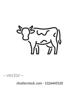 cow icon, farm animal line sign isolated on white background - editable stroke vector illustration eps10