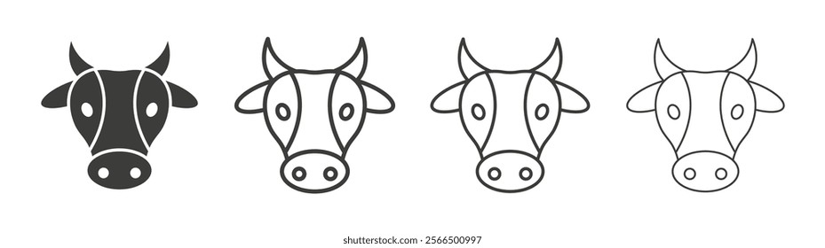 Cow icon flat and linear vector illustration on white background.