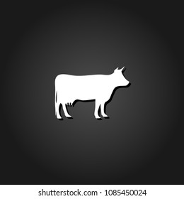 Cow icon flat. Simple White pictogram on black background with shadow. Vector illustration symbol