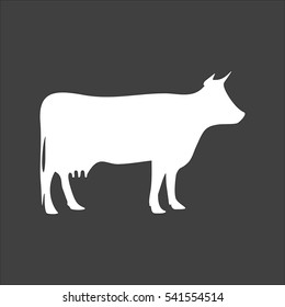 Cow icon flat. Vector white illustration isolated on black background. Flat symbol