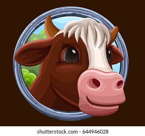 Cow icon with frame. Vector illustration