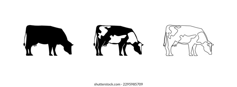 Cow icon on a white background in different versions. Cow symbol for templates, web design and infographics.