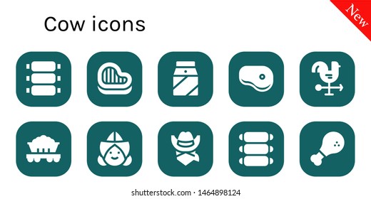cow icon set. 10 filled cow icons.  Collection Of - Ribs, Steak, Milk, Cock, Wagon, Dutch, Cowboy, Chicken