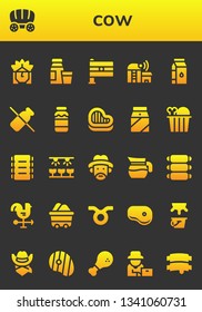 cow icon set. 26 filled cow icons.  Simple modern icons about  - Indian, Wagon, Diary product, India, Farm, Milk, Dairy, Steak, Chicken, Ribs, Farmer, Jug, Cock, Taurus, Cowboy