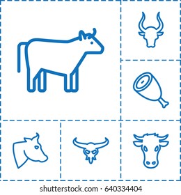 Cow icon. set of 6 cow outline icons such as cow, bull skull, bull