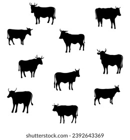 Juego de iconos de vaca. Vector animal