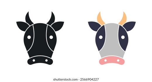 Cow icon set in black and colored