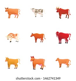 Cow icon set. Cartoon set of 9 cow vector icons for web design isolated on white background