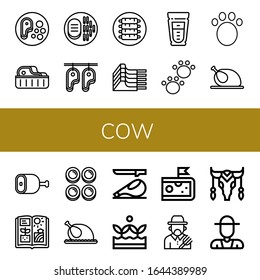 cow icon set. Collection of Steak, Ribs, Mutton, Milk, Animal, Chicken, Ham, Agriculture, Curd, Crops, Cheese, Farmer, Cow icons