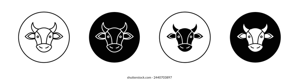 Cow icon set. farm cow face vector symbol. cattle horn animal line web symbol. simple bull ox pictogram. buffalo head sign.