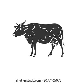 Cow Icon Silhouette Illustration. Farm Animal Vector Graphic Pictogram Symbol Clip Art. Doodle Sketch Black Sign.