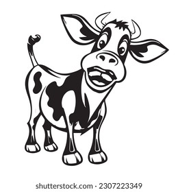 Cow for an icon or symbol isolated, black and white. 2d vector illustration in logo style.