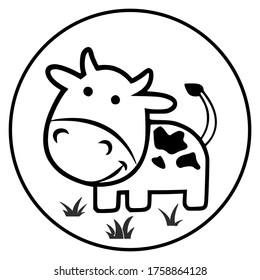 Icono de vaca. Plantilla aislada en fondo blanco. Diseño gráfico 2D simple de estilo plano. Colores en blanco y negro. Se puede usar para cualquier propósito. EPS10 vectores