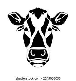 Cow icon. Vector illustration eps 10. A cow's head is shown in black and white, with a large nose and two large ears