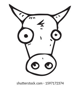 Cow icon. Vector illustration of cow face milk symbol. Hand drawn face of the cow.