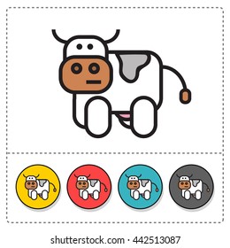 Cow Icon (Vector Illustration in Line Art Flat Style Design)
