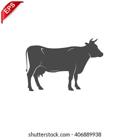 cow icon, vector silhouette cow, isolated cow sign