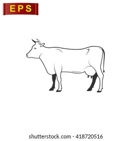 cow icon, vector silhouette cow, isolated cow sign