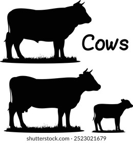 Iconos de vaca y temas de granja - Ilustración vectorial plana