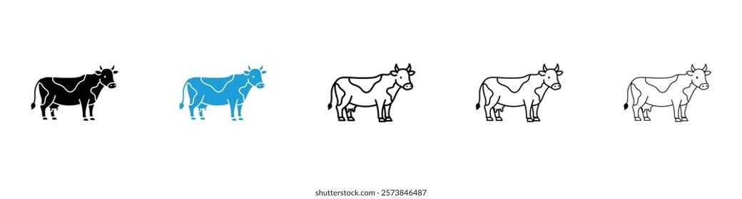 Cow icons in filled and 3 stroke weights