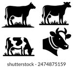 Cow Icons, Ideal for Agriculture and Farm Themes - Flat Vector Illustration