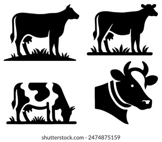 Cow Icons, Ideal for Agriculture and Farm Themes - Flat Vector Illustration