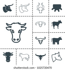 Cow icons. set of 13 editable filled and outline cow icons such as cow, udder, bull skull