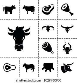 Cow icons. set of 13 editable filled cow icons such as cow, udder, beef, bull skull