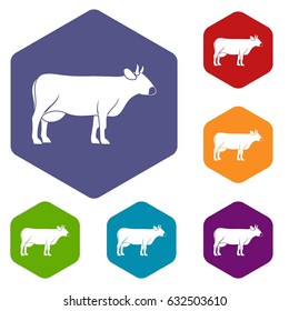 Cow icons set hexagon isolated vector illustration