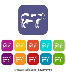 Cow icons set vector illustration in flat style in colors red, blue, green, and other